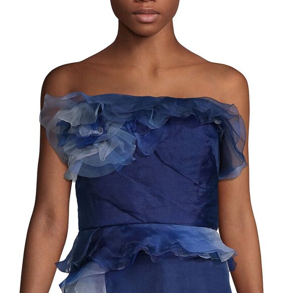 MARCHESA Ombré Strapless Ruffled Silk-Blend Cocktail Dress - Picture 5 of 10